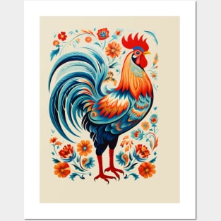 Floral Country Chicken Design | Vintage Retro Style Posters and Art